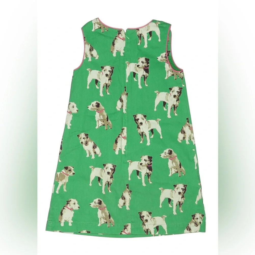 Mini Boden Green Dog Print Dress 6-7 Cute Puppy Dress Sleeveless A-line EUC